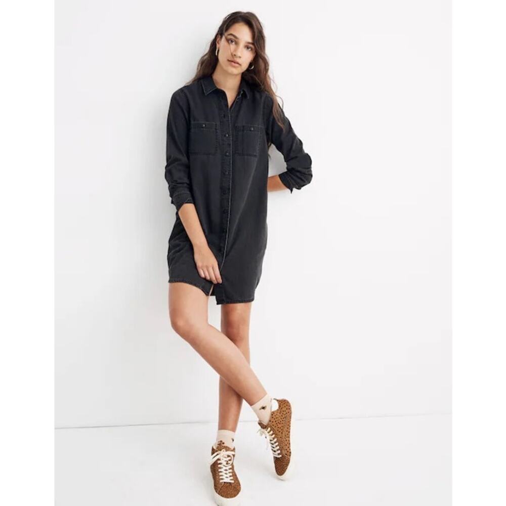 Madewell Denim Shirt Dress Women’s Large Black Oversized Western Fall Cowgirl